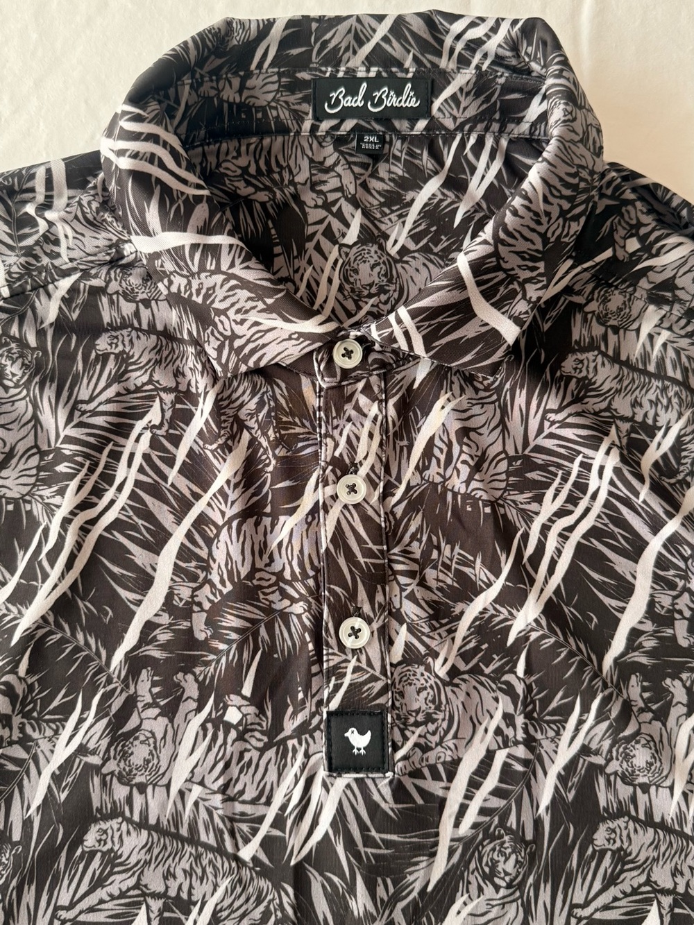 Bad Birdie Men's 2XL Tiger Jungle Print Performance Golf Polo Black
Gray